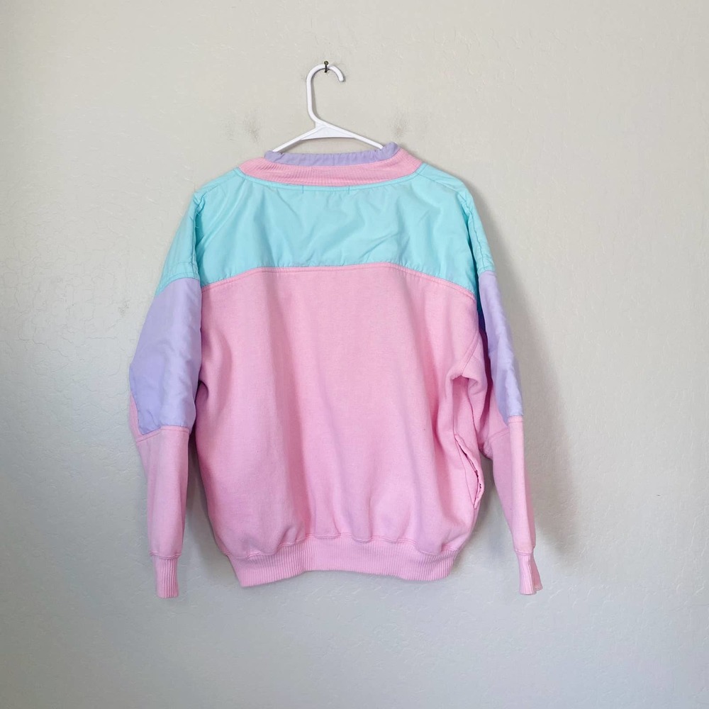 Vintage Pink Purple Teal Pastel Pullover Quarter Snap Sweatshirt Jacket - Picture 4 of 5